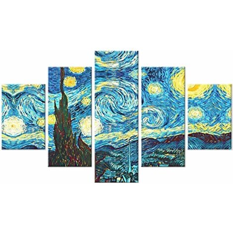 Quadro Moderno 5 Pezzi In Legno Vogue 48x85 Cm Notte Stellata