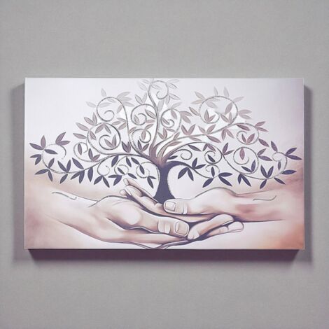 Quadro moderno in tela 65x125 cm tema Albero Della Vita con dettagli in argento