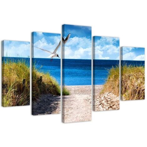 Quadro Multipannello Paesaggio Mare Spiaggia Erba - 150x100