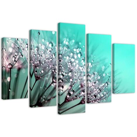 Quadro Multipannello Soffiatore Fiore turchese - 200x100