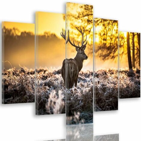 Quadro Multipannello Tramonto nella foresta dei cervi - 150x100