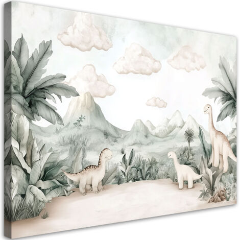 Quadro per cameretta, Dinosauri Mondo giurassico in pastello - 60x40