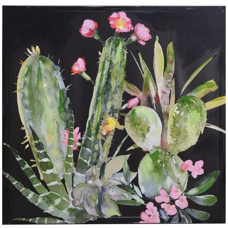 Quadro stampa cactus nero cm 80x80x3