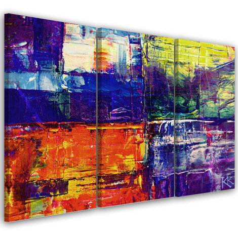 Quadro su tela 3 paneli, Abstrazione dipinta a mano colorata - 90x60