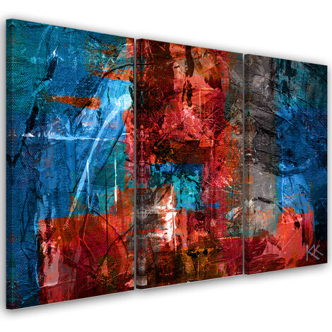 Quadro su tela 3 paneli, Abstrazione dipinta a mano rossa - 150x100