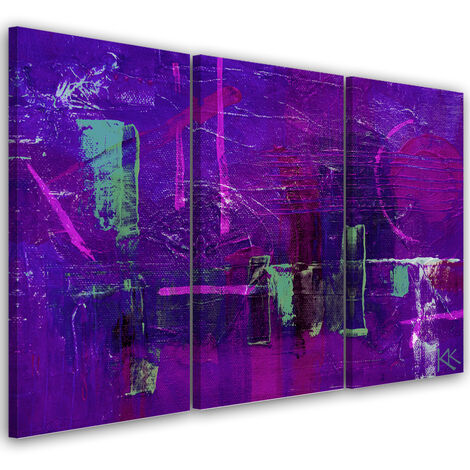 Quadro su tela 3 paneli, Astrazione dipinta a mano viola - 150x100