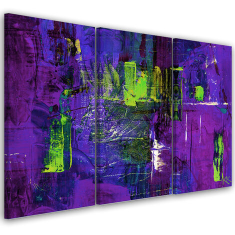Quadro su tela 3 paneli, Astrazione dipinta a mano viola - 150x100