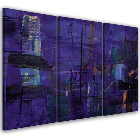 Quadro su tela 3 paneli, Astrazione dipinta a mano viola - 90x60