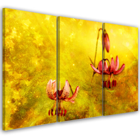 Quadro su tela 3 paneli, Fiori tuli appassiti - 60x40