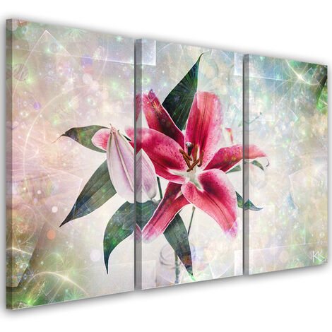 Quadro su tela 3 paneli, Lily rosa - 60x40