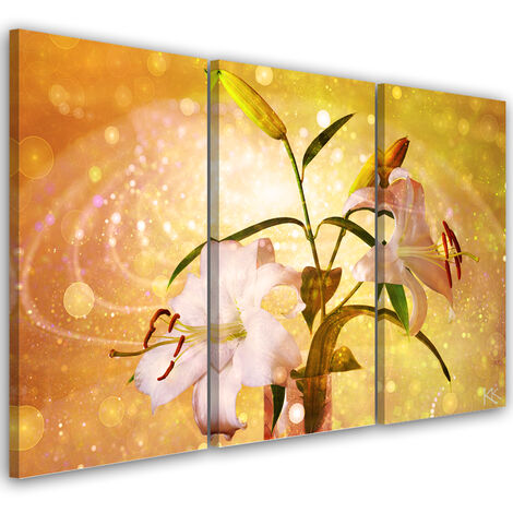 Quadro su tela 3 paneli, Lily su uno sfondo giallo - 60x40