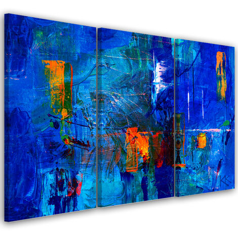Quadro su tela 3 paneli, Mano di astrazione blu -pinto - 60x40