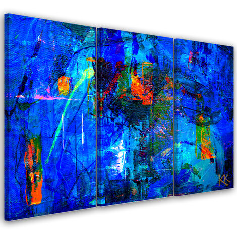 Quadro su tela 3 paneli, Mano di astrazione blu -pinto - 60x40