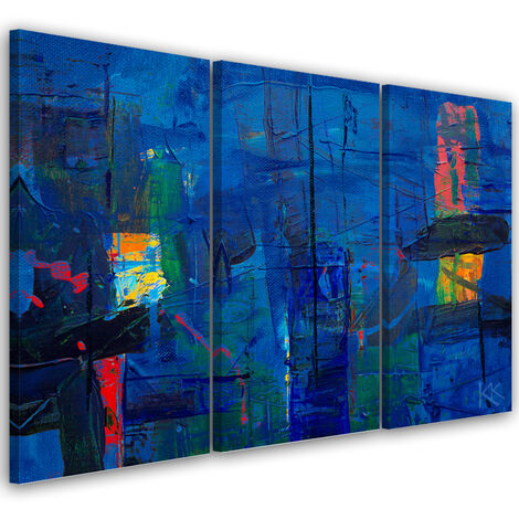 Quadro su tela 3 paneli, Mano di astrazione blu -pinto - 90x60