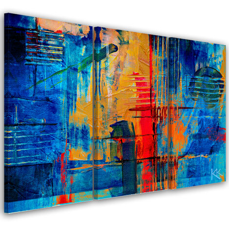Quadro su tela 3 paneli, Mano di astrazione blu -pinto - 90x60