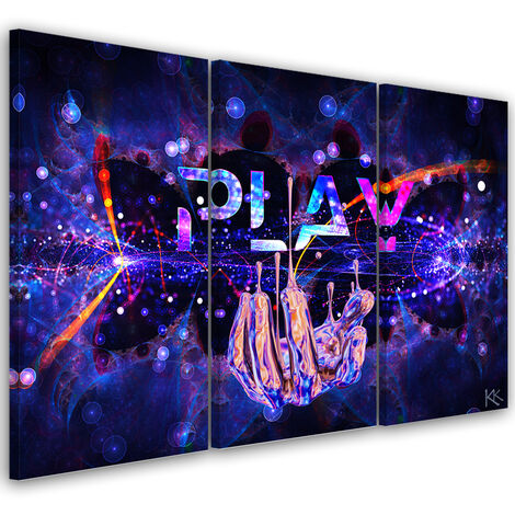 Quadro su tela 3 paneli, Neon con il gioco dell'iscrizione - 60x40