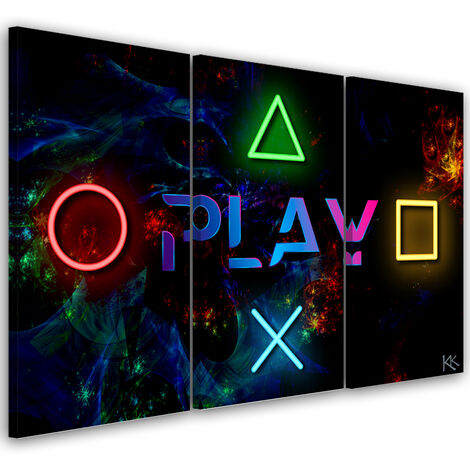 Quadro su tela 3 paneli, Riproduci iscrizione e pulsanti per il controller - 60x40