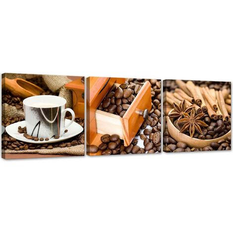 Quadro su tela 3 pezzi Caffà¨ e cannella - 120x40