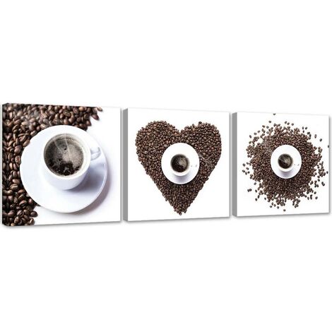Quadro su tela 3 pezzi Cuore di chicco di caffà¨ - 120x40