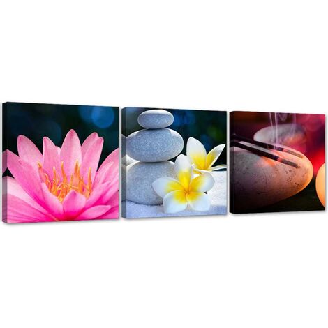 Quadro su tela 3 pezzi Fiore Pietra Zen - 120x40