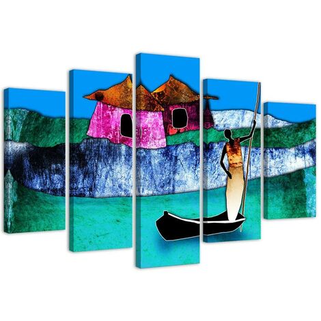 Quadro su tela 5 paneli Africa colorata Natura - 200x100