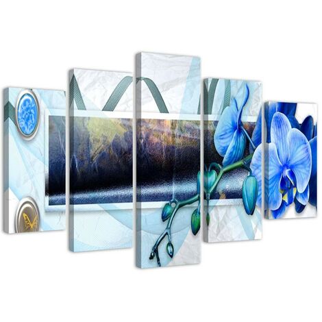 Quadro su tela 5 paneli Astratto di orchidea blu - 200x100