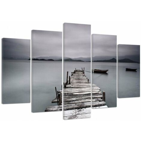 Quadro su tela 5 paneli Molo Lago Immagine di paesaggio - 150x100