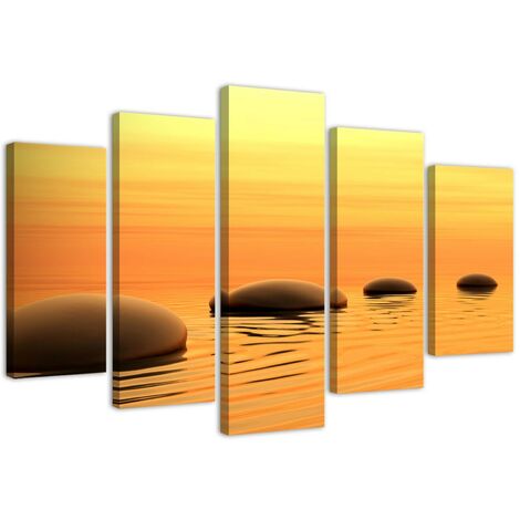 Quadro su tela 5 paneli Pietre Zen Spa acqua gialla - 150x100