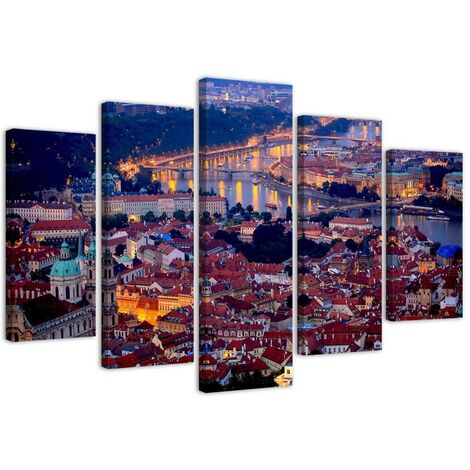 Quadro su tela 5 paneli Ponti della città  di Praga - 100x70