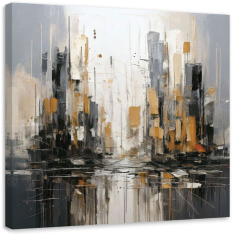 Quadro su tela, Acquerello grigio e oro della città  - 30x30