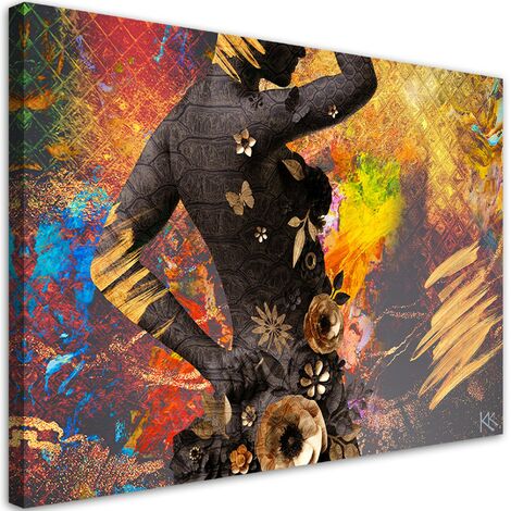 Quadro su tela, African Woman Flowers Abstraction - 60x40