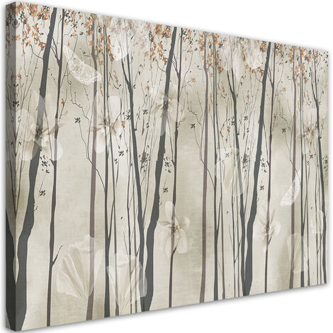 Quadro su tela, Alberi fiori e farfalle - 100x70
