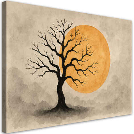 Quadro su tela, Albero Acquerello Luna Minimalismo - 120x80