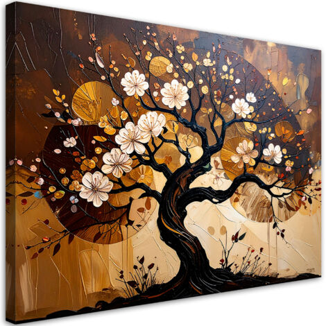 Quadro su tela, Albero della vita Astrattismo Paesaggio Marrone - 120x80
