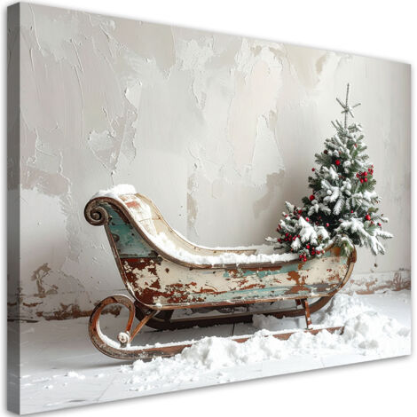 Quadro su tela, Albero di Natale Natale slitta neve, 30x20