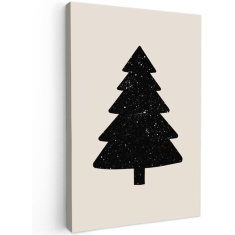 QUADRO SU TELA Albero di Natale - Nero - Vacanze - Beige 60x90 cm