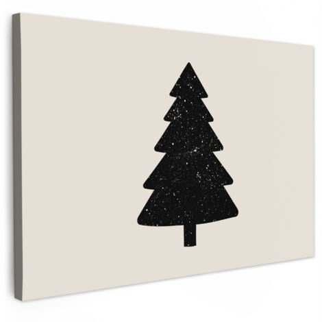 QUADRO SU TELA Albero di Natale - Nero - Vacanze - Beige 90x60 cm