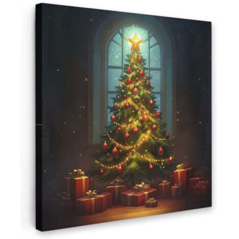 QUADRO SU TELA Albero di Natale - Regalo - Inverno 20x20 cm