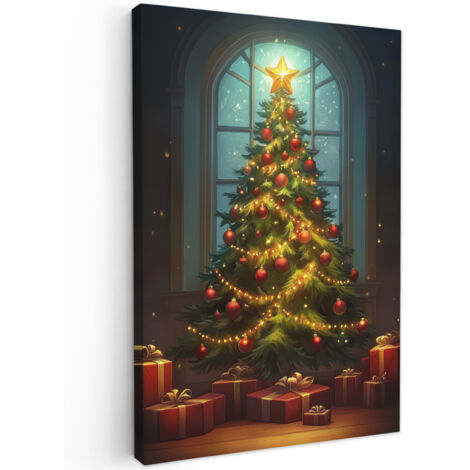 QUADRO SU TELA Albero di Natale - Regalo - Inverno 80x120 cm