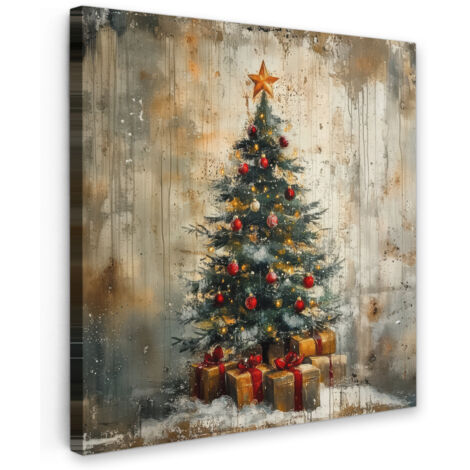 QUADRO SU TELA Albero di Natale - Vintage - Natale - Regalo 20x20 cm