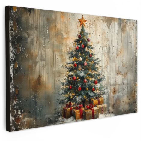 QUADRO SU TELA Albero di Natale - Vintage - Natale - Regalo 30x20 cm