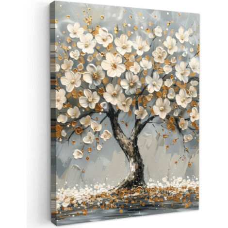 QUADRO SU TELA Albero - Fiori - Bianco - Natura - Arte 60x80 cm
