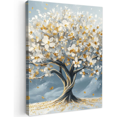 QUADRO SU TELA Albero - Inverno - Albero della vita - Moderno - Oro 60x80 cm