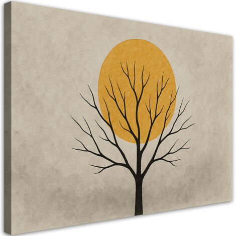 Quadro su tela, Albero Sole Minimalismo Beige - 120x80