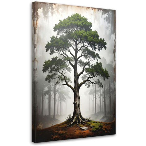 Quadro su tela, Albero verde paesaggio natura, 20x30
