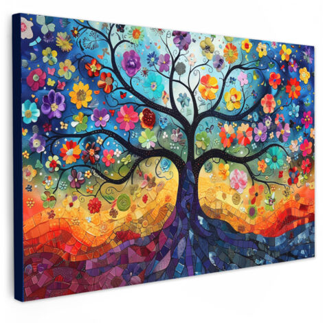 QUADRO SU TELA Arte - Albero della vita - Fiori - Hippie 30x20 cm