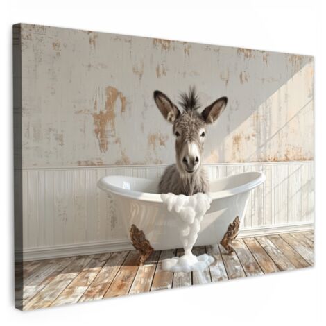 QUADRO SU TELA Asino - Animali - Vasca da bagno - Schiuma 30x20 cm