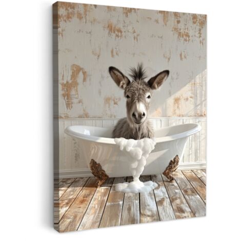 QUADRO SU TELA Asino - Animali - Vasca da bagno - Schiuma 60x80 cm