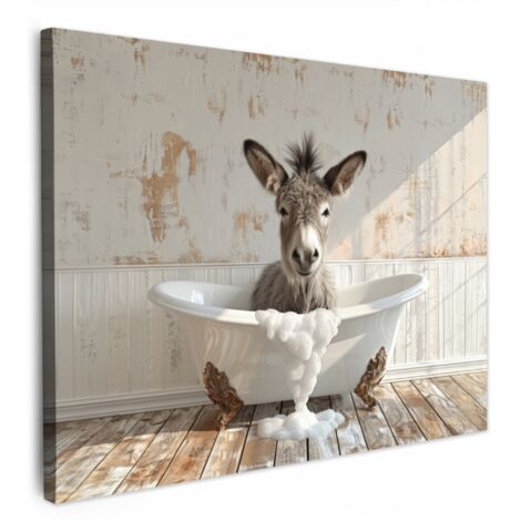 QUADRO SU TELA Asino - Animali - Vasca da bagno - Schiuma 70x50 cm