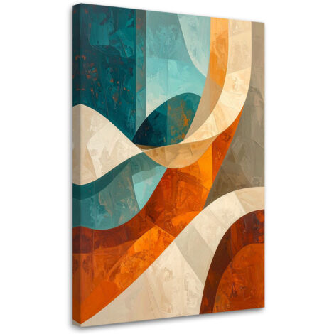 Quadro su tela, Astrattismo linee forme beige turchese, 60x90